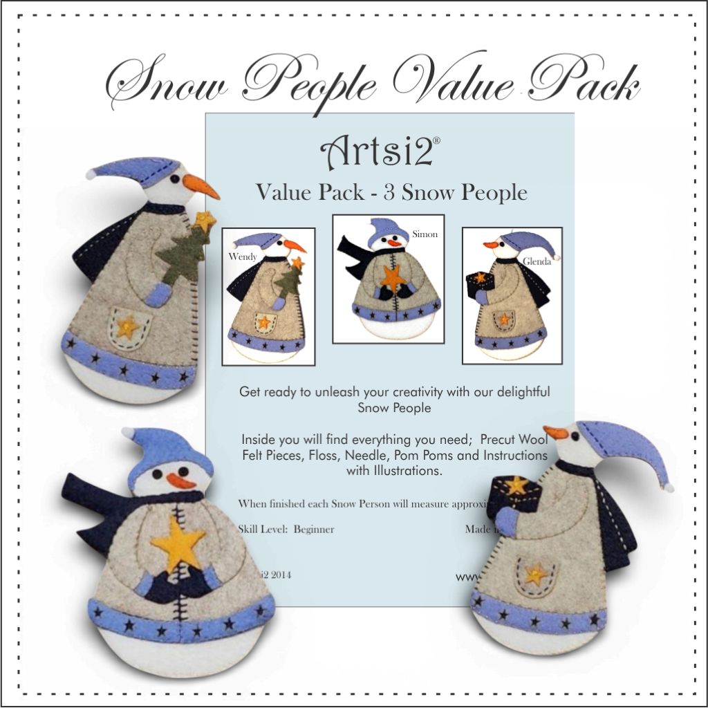 Snowman & Snow Women Value Pack Hand Embroidery Stitch Kit by Artsi2