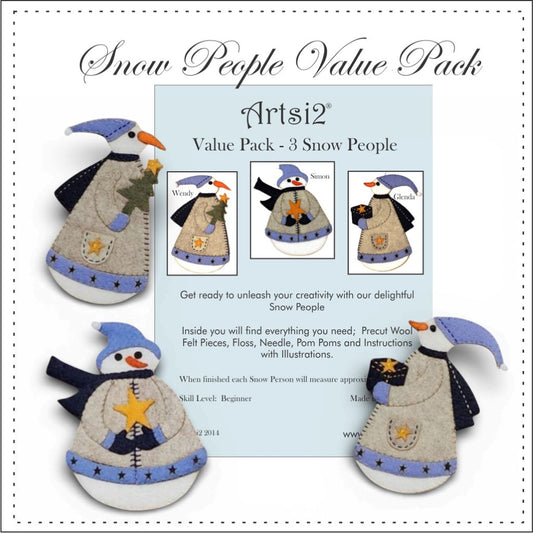 Snowman & Snow Women Value Pack Hand Embroidery Stitch Kit by Artsi2