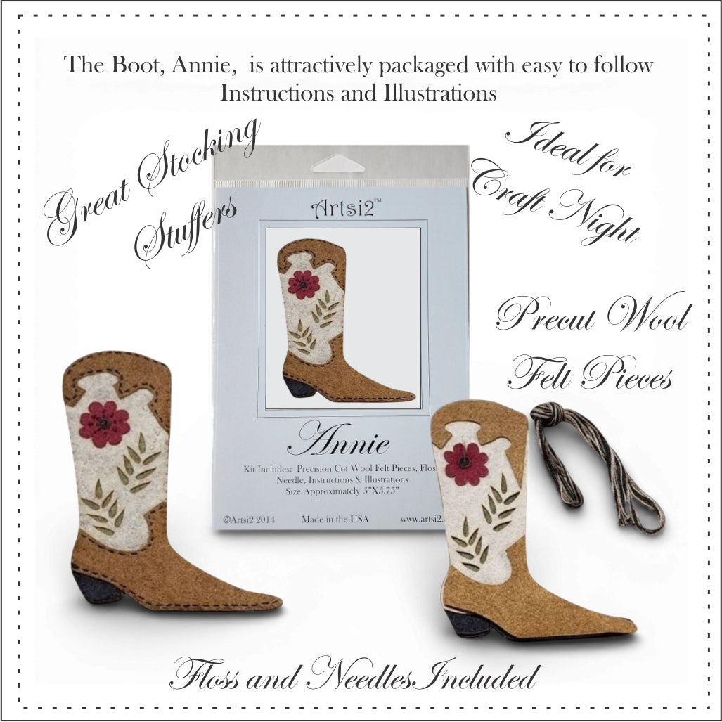 Cowboy Boot Hand Embroidery Stitch Kit for Beginners by Artsi2