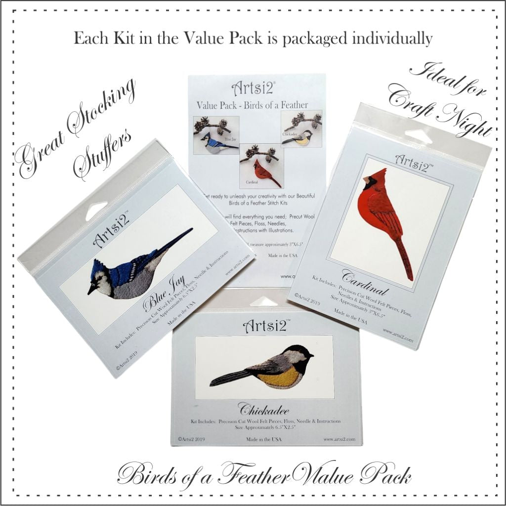 Birds of a Feather Value Pack With Cardinal, Blue Jay & Chickadee by Artsi2