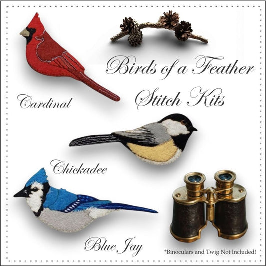 Cardinal, Blue Jay & Chickadee Hand Embroidery Stitch Kits