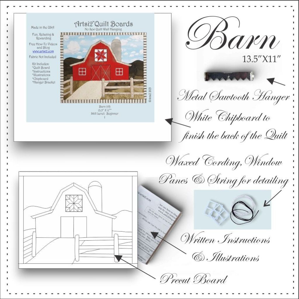 Lovely Barn Quilt Easy No Sew by Artsi2 13.5"X11"