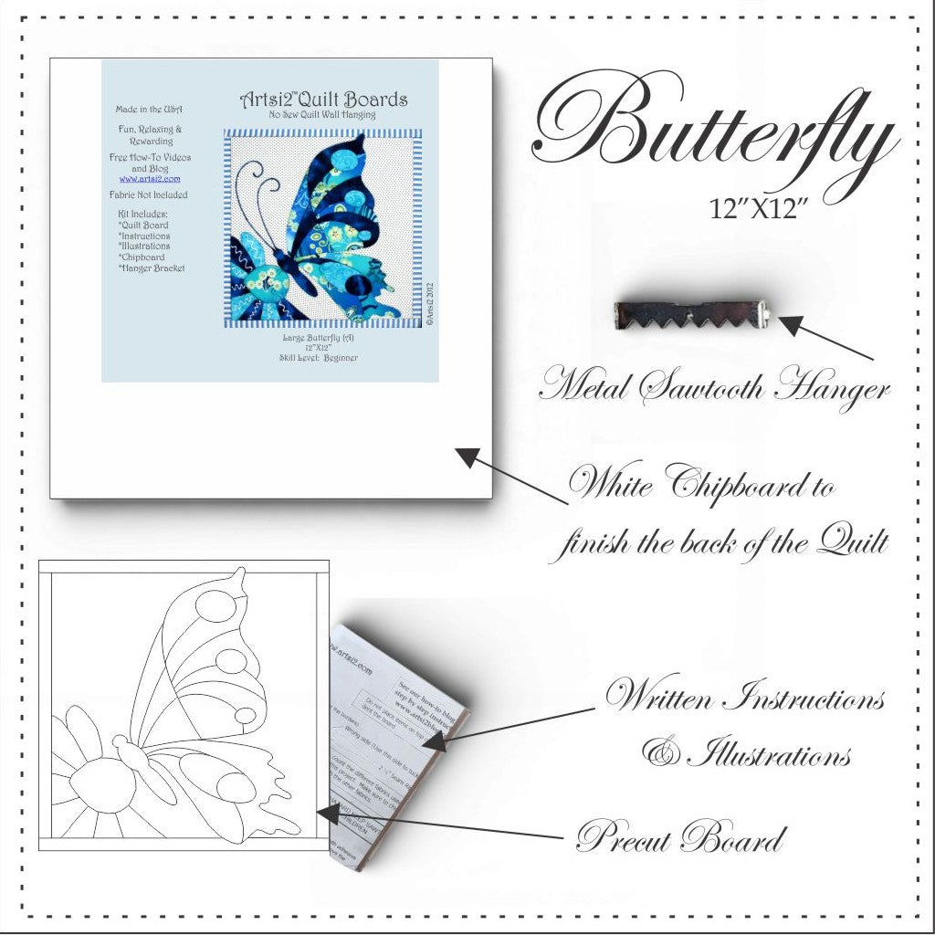 Butterfly DIY Easy Quilt No Sewing by Artsi2 12"X12"