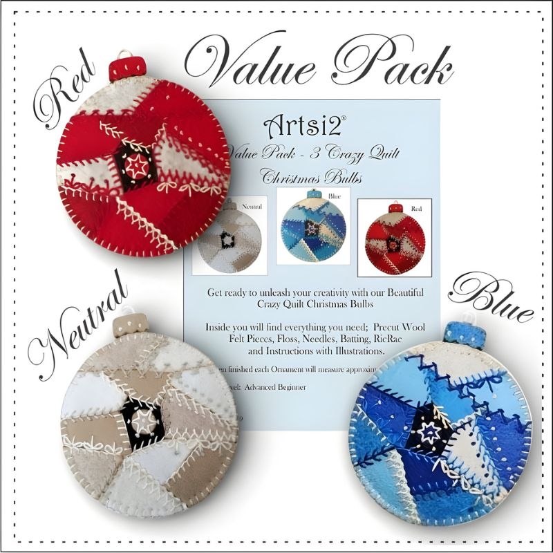 Crazy Quilt Christmas Bulbs Value Pack