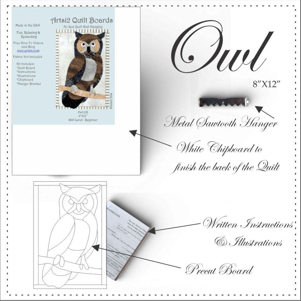 Owl DIY No Sew Quilt by Artsi2 8"X12"