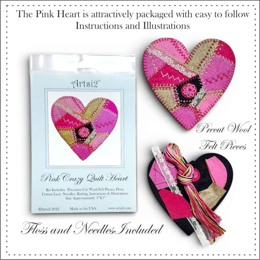 Valentine's Day Heart Embroidery Kits for Beginners by Artsi2 - Value Pack