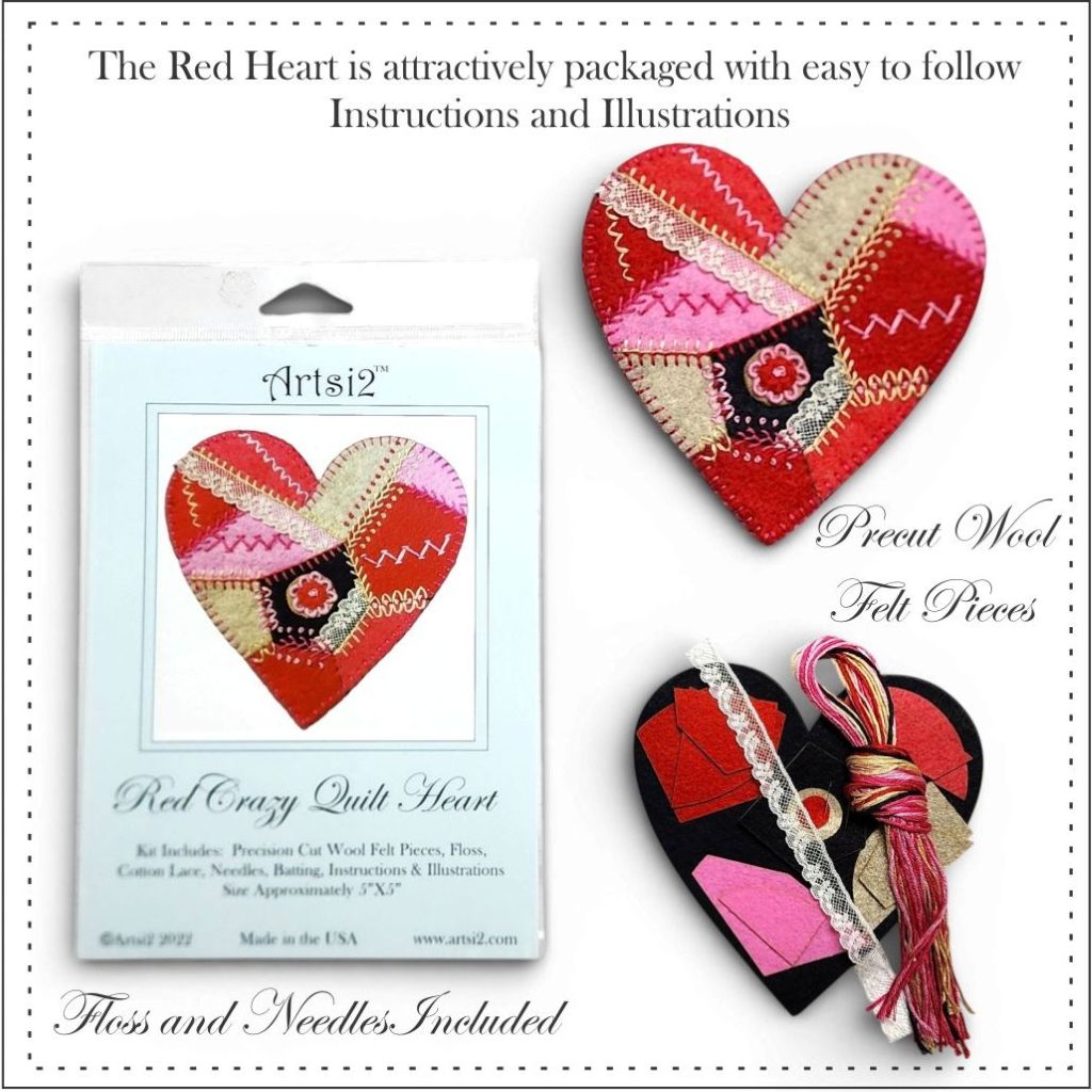 Valentine's Day Heart Embroidery Kits for Beginners by Artsi2 - Value Pack