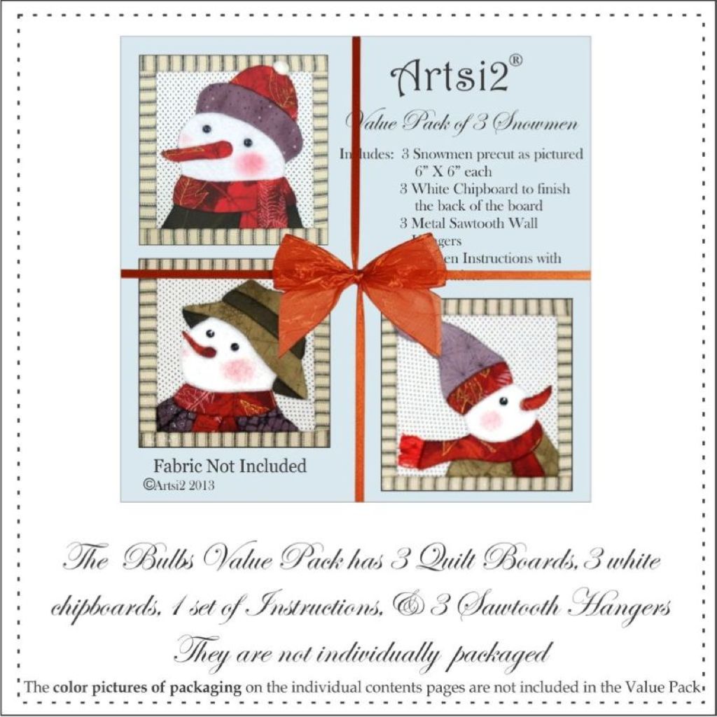 Snowmen DIY No Sew Quilts by Artsi2 Value Pack